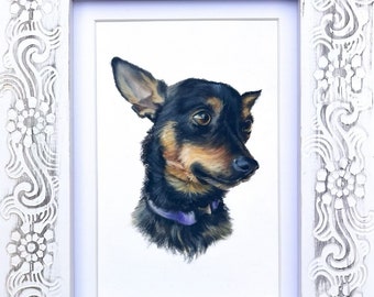 Mini pet portrait, Pastel painting, Gift for pet lover, Dog memorial