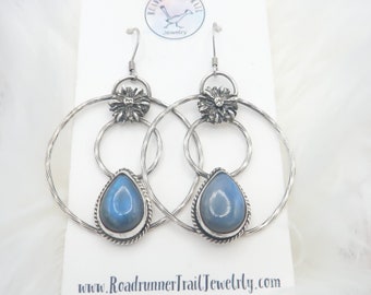 Labradorite Sterling Silver Flower Earrings