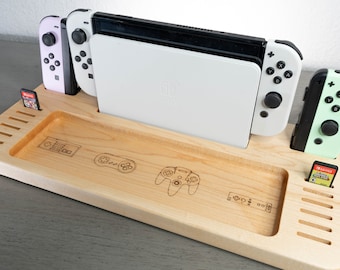 Handcrafted Hardwood Switch Console Stand: Engraved Gaming Controller Holder