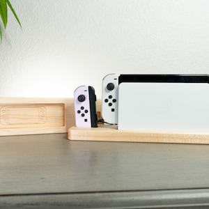 Handcrafted Hardwood Switch Dock: Engraved Gaming Console Stand