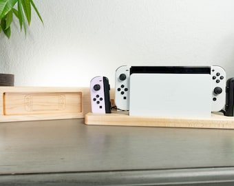 Handcrafted Hardwood Switch Dock: Engraved Gaming Console Stand