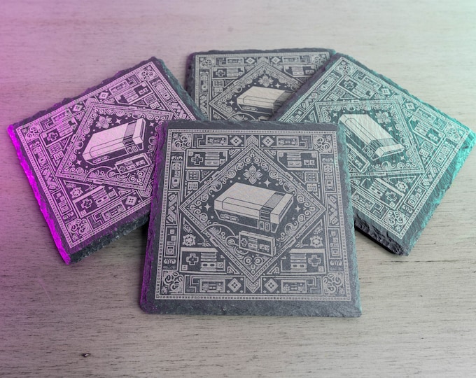 Retro Gamer Slate Coaster Set: NES Bandana Design