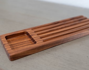 Handcrafted Walnut Soap Dish with Ring Dish - Extra Long Bathroom Organizer