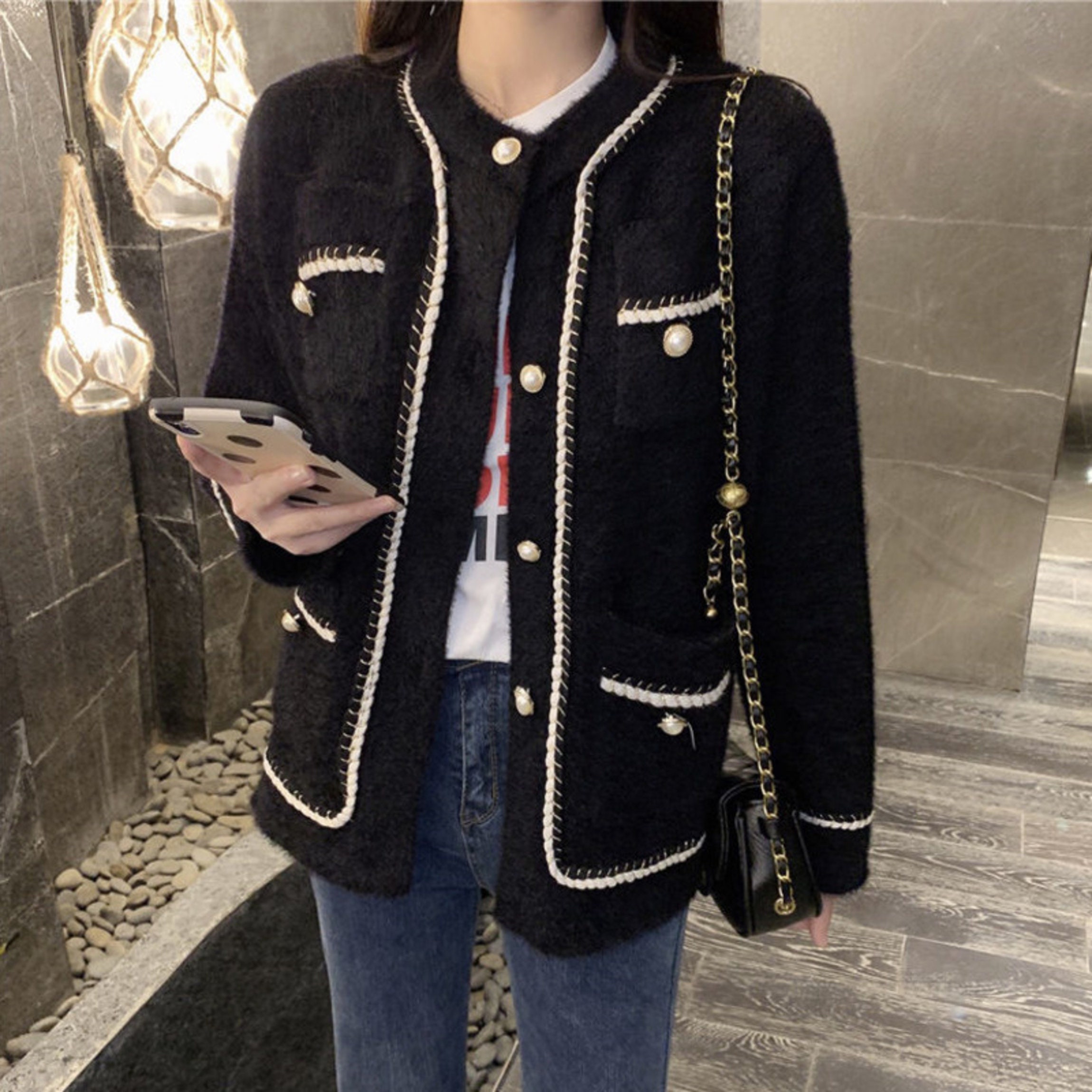 Chanel style cardigan Top Jacket Coat Womens Fashion Tops Longsleeves  on Carousell