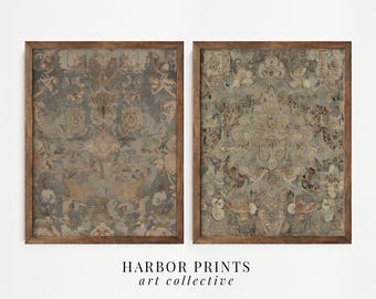 Set of 2 Vintage Tapestry Prints: Antique Textile Wall Art (Digital Download Printable)