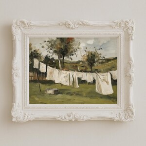 impression sur ligne à linge vintage | Décoration murale avec corde à linge de la ferme | Décoration d'intérieur champêtre rustique | Oeuvre d'art imprimable Cottagecore