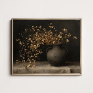 Rustic Floral Still Life Painting: Vintage Autumn Kitchen Art (Digital Download)