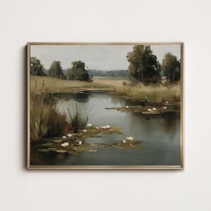Water Lily Pond Print: Vintage Lake Landscape, Cottagecore Botanical (Digital Download)