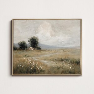 Vintage Landhaus Druck: Wildblumen Wiese Landschaft (Digitaler Download)