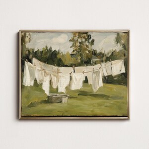 Spring Clothesline Print: Vintage Farmhouse Kitchen Art (Digital Download)