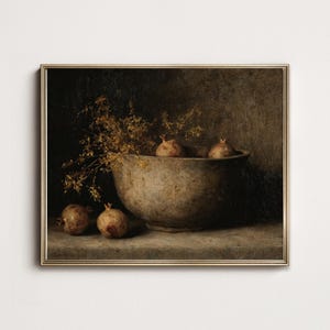 Vintage Pomegranate Still Life Print: Dark Academia Kitchen Art (Digital Download)