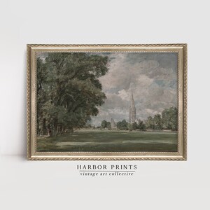 French Cottage Cottage Country Landscape Oil Painting, Vintage Wall Art, Digital Download Print