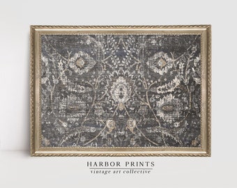 Oriental Rug Vintage Tapestry Print, Faded Charcoal Ornamental Pattern Wall Art (Digital Download)