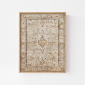 Vintage Persian Rug Print - Distressed Tapestry Medallion Art (Digital Download)