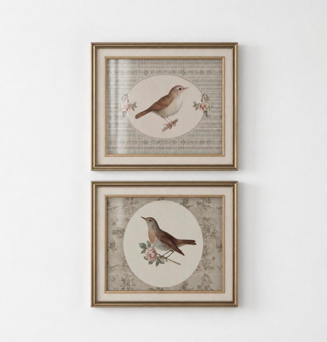 Set of 2 Antique Bird Botanical Prints, Rustic Gallery Wall Art ...