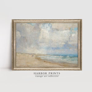 Vintage Seaside Painting, Nautical Beach Oil Painting, Printable Digital Download, Bathroom Art