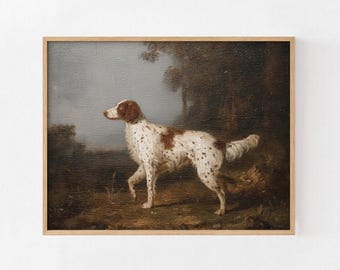 Pointer Dog Oil Painting Print, Sepia Woodland Animal Wall Art (Digital Download)