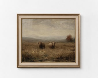 Moody Autumn Landscape Wall Art, Rustic Pasture Scene, Farmhouse Home Decor, Living Room Wall Art