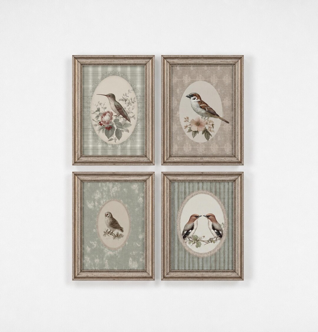 Vintage Botanical Bird Prints Set, Antique Gallery Wall Art (digital ...