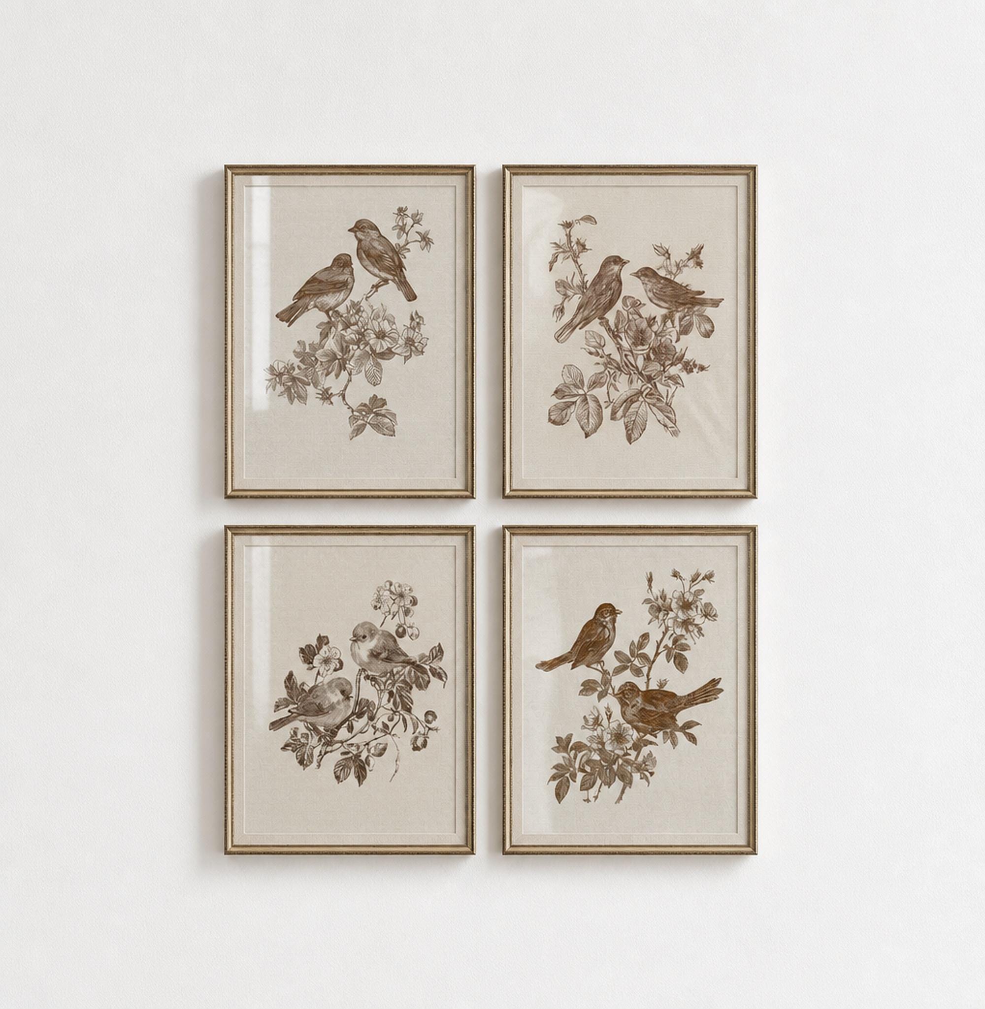 Vintage Bird Botanical Prints Set, Antique Gallery Wall Art, Living ...