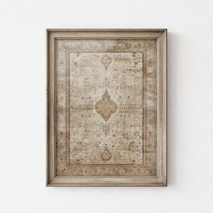Rustiek Perzisch tapijt tapijtprint, neutraal vintage tapijtdecor, muurkunst boven de bank