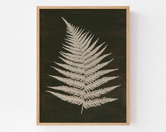Vintage Fern Wall Art, Earthy Botanical Print, Dark Wall Decor, Above Sofa Wall Art