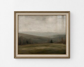 Classic Rolling Meadow Wall Decor, Misty Pastoral Countryside, Rustic Home Decor, Living Room Wall Art