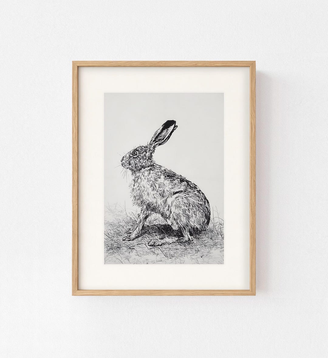 Rustic Rabbit Ink Drawing Wall Art, Vintage Animal Sketch Print ...
