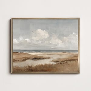 Vintage Beach Oil Painting: Nautical Coastal Art (Digital Download)