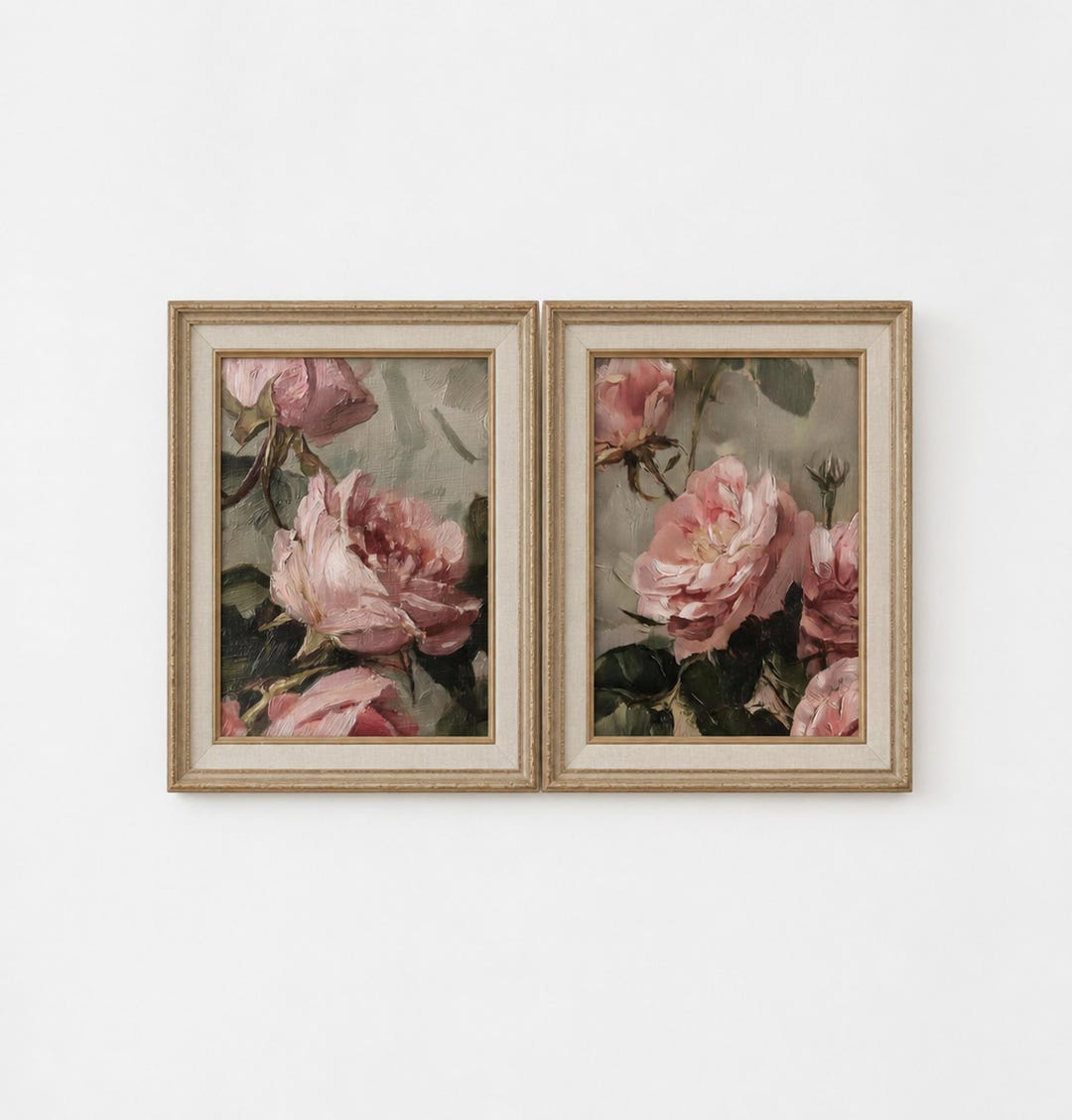 Vintage Botanical Pink Roses Art Print Set, Romantic Floral Gallery ...