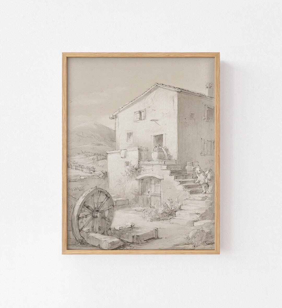 Rustic Farmhouse Illustration Print, Vintage Drawing Sketch, Farmhouse ...