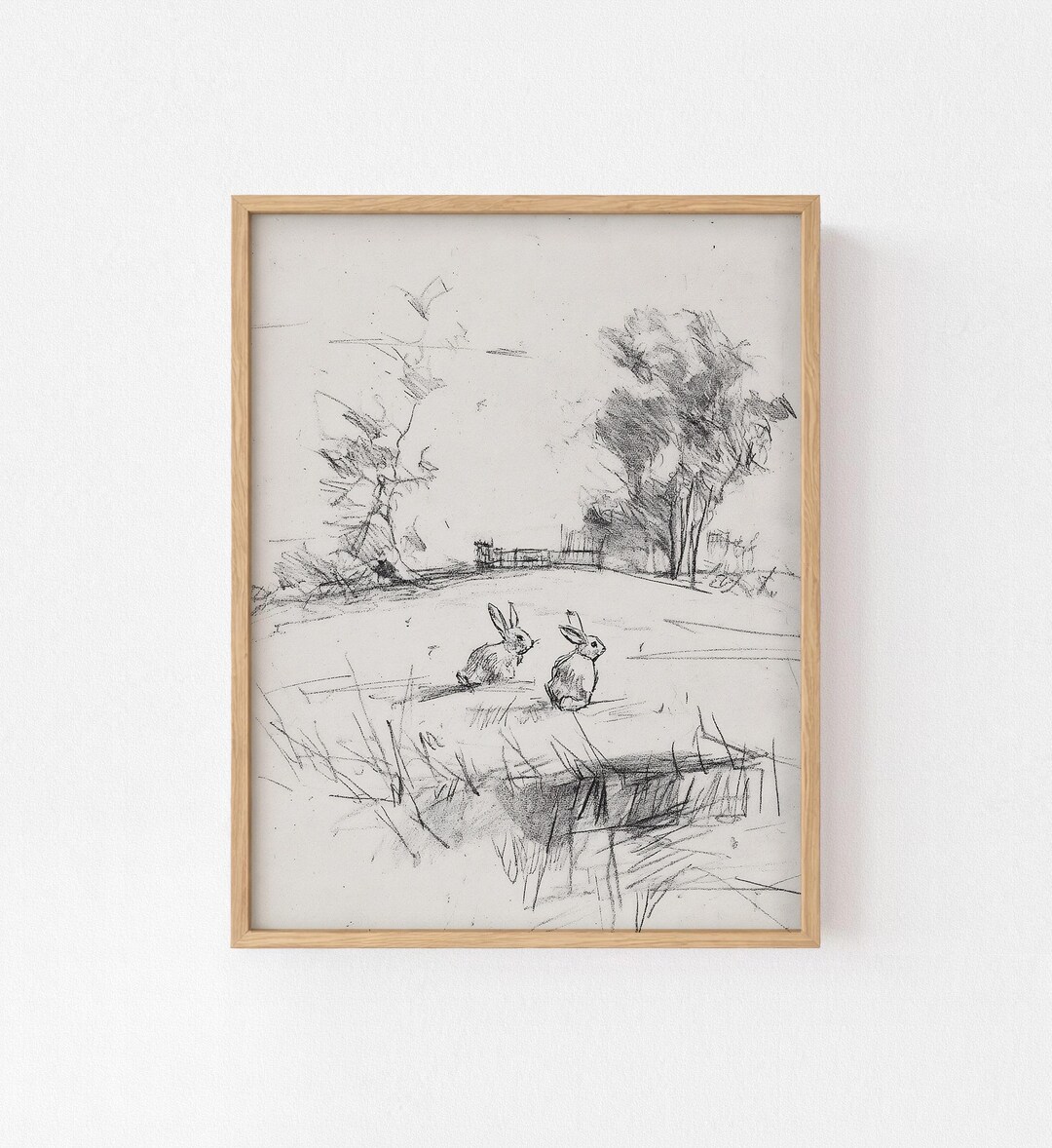 Antique Rabbit Pencil Sketch Art Print, Vintage Animal Drawing ...