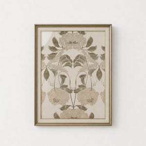Symmetrical Damask Floral Vintage Tapestry Print, Large Blooms with Feathered Leaves (Digital Download) image 1