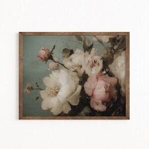 Impressionist floral wall art for workspace — beautiful peonies in soft blush tones, enhancing a chic vintage aesthetic.
