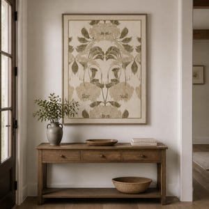Symmetrical Damask Floral Vintage Tapestry Print, Large Blooms with Feathered Leaves (Digital Download) image 5
