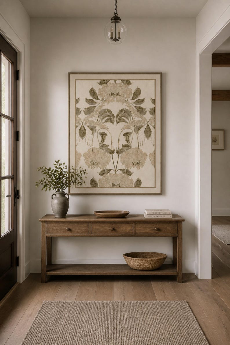 Symmetrical Damask Floral Vintage Tapestry Print, Large Blooms with Feathered Leaves (Digital Download) image 5