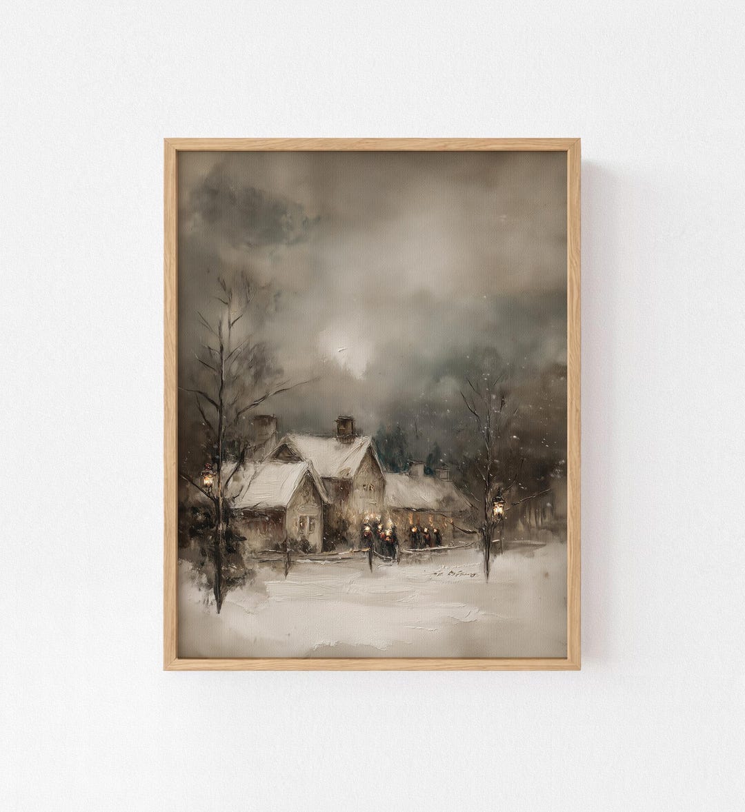 Vintage Winter Scene Art Print, Moody Village Scene, Christmas Wall ...
