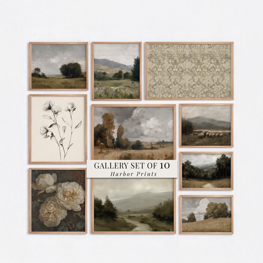 Vintage Farmhouse Gallery Wall Art Set, Printable Rustic Landscapes ...