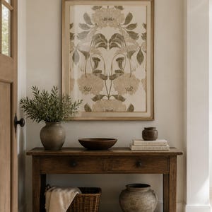 Symmetrical Damask Floral Vintage Tapestry Print, Large Blooms with Feathered Leaves (Digital Download) image 2