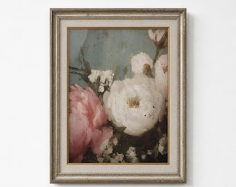 Antique Soft Pink Peony Art Print, Vintage Floral Painting, Farmhouse Wall Decor