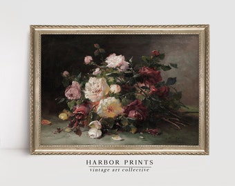 Vintage Roses Oil Painting, Flowers and Botanical Wall Art, Farmhouse Decor, Digital Prints Downloadable