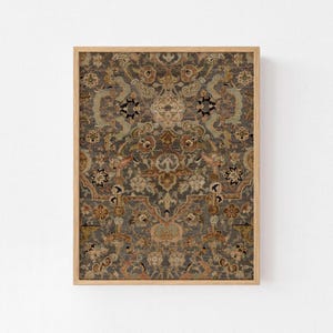 Stampa su arazzo vintage con medaglione persiano, motivo salvia e ruggine, decorazione murale (download digitale)