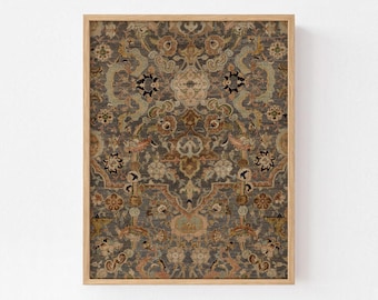 Antique Persian Rug Tapestry Art Print, Vintage Rug Print Style, Living Room Wall Art