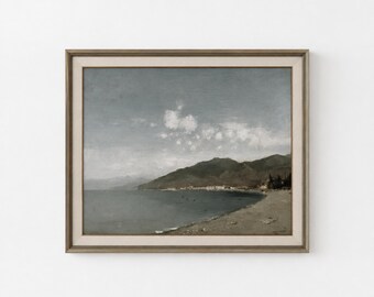Antik kustväggstavla, vintage strandscen, nautisk heminredning, väggkonst för vardagsrum