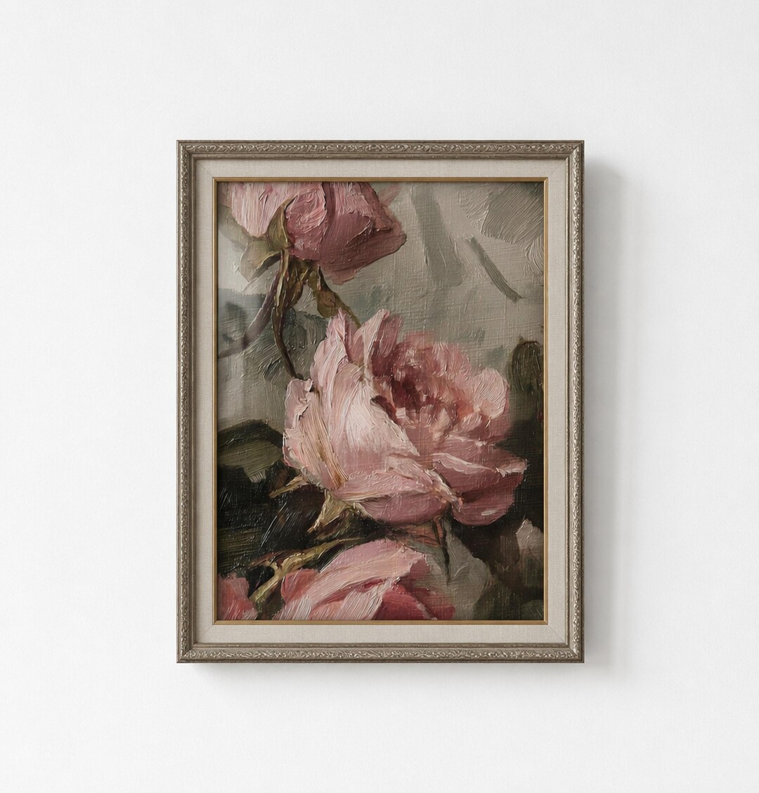 アンティークピンクのバラの壁飾り、ヴィンテージの花柄絵画、ファーム