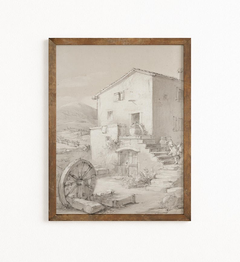 Rustic Draw Rustic Farmhouse Illustration Print, Vintage Drawing Sketch, Farmhouse ...