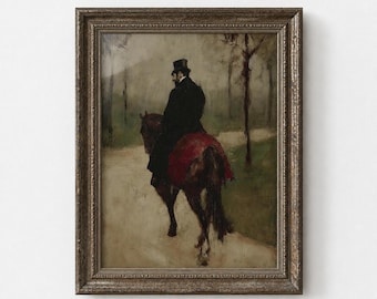 Rustic Horse and Rider Print, Vintage Equestrian Art, Farmhouse Home Decor