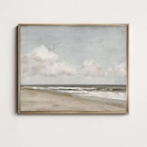 Neutral Coastal Wall Art Printable | Beige Seascape Digital Download | Minimalist Beach Print | Calm Ocean Painting | Landscape Wall Art