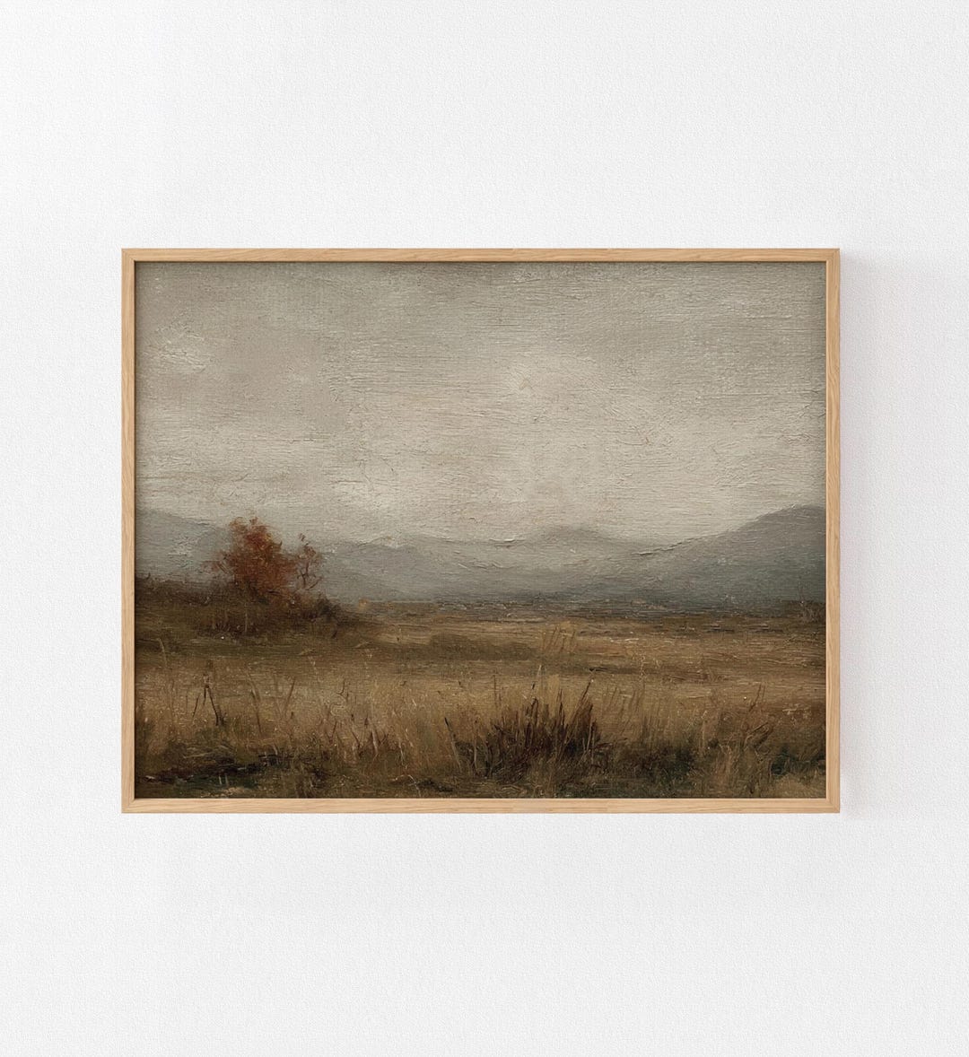 Autumn Landscape Painting - Moody Rustic Farmhouse Art, Vintage Neutral ...
