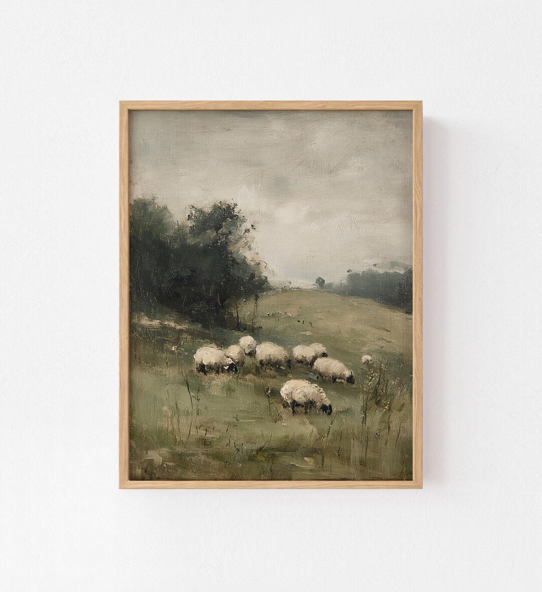 Vintage Sheep Landscape Print, Moody Pastoral Meadow, Oil Painting ...